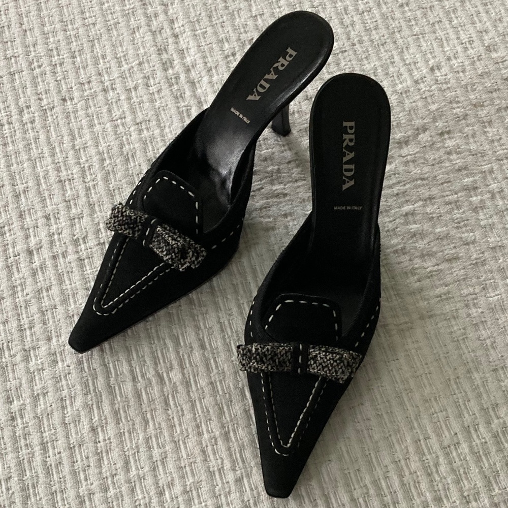 Prada Black Suede Mule Size 37.5